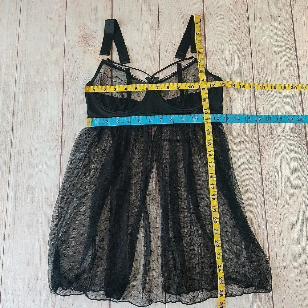 iCollection Roma Swiss Dot Stretch Mesh Babydoll Lingerie sz S